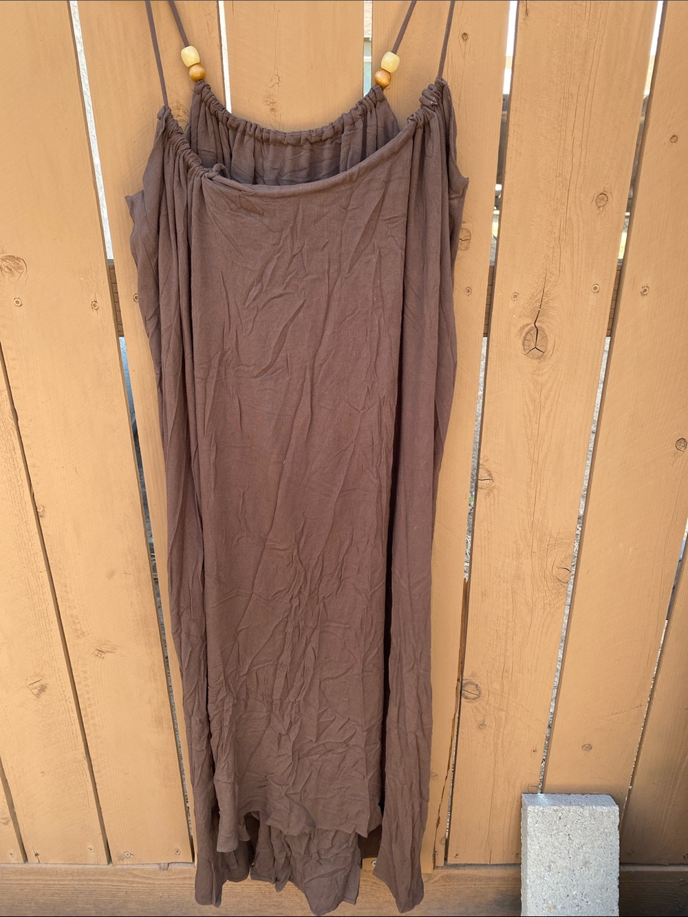 Brown Spaghetti-Strap Maxi Dress with Beaded Accent - Picture 3 of 4